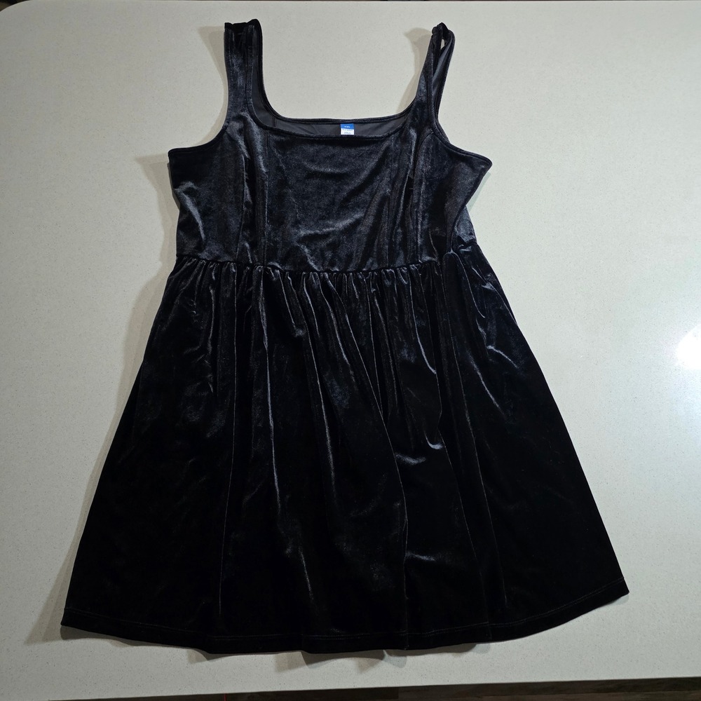 Old Navy Womens XXL Black Velvet Sleeveless Square Neck Empire Waist Mini Dress
